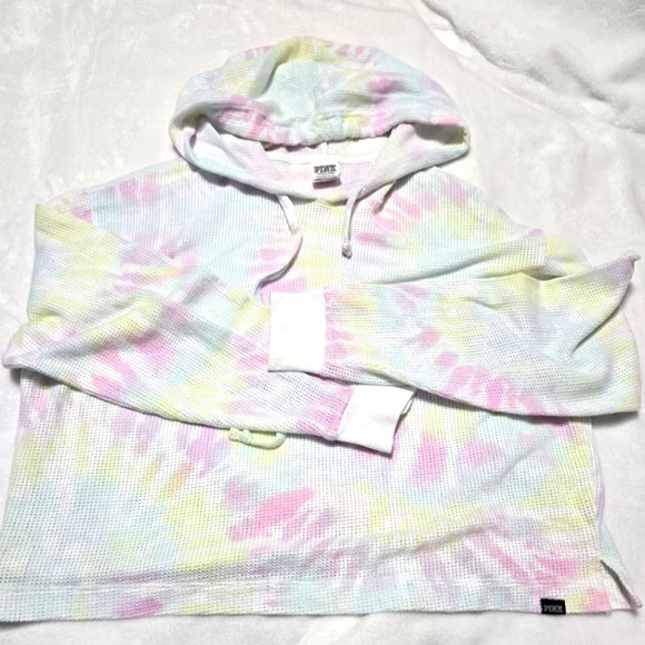 Pink by Victoria's Secret Cropped Cotton Mesh Tie-Dye Beach Cover Up, EUC! - Picture 4 of 10